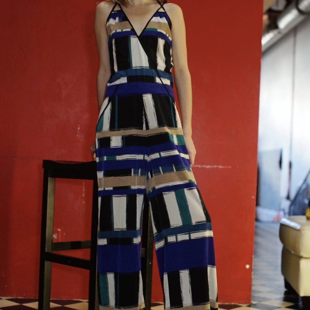 Abstract Print, Silky Pantsuit - image 1